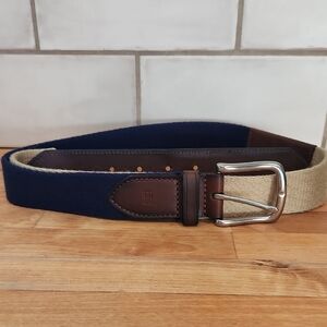 Tommy Hilfiger Men's Two Tone Canvas w/Leather accent Navy & Tan Belt